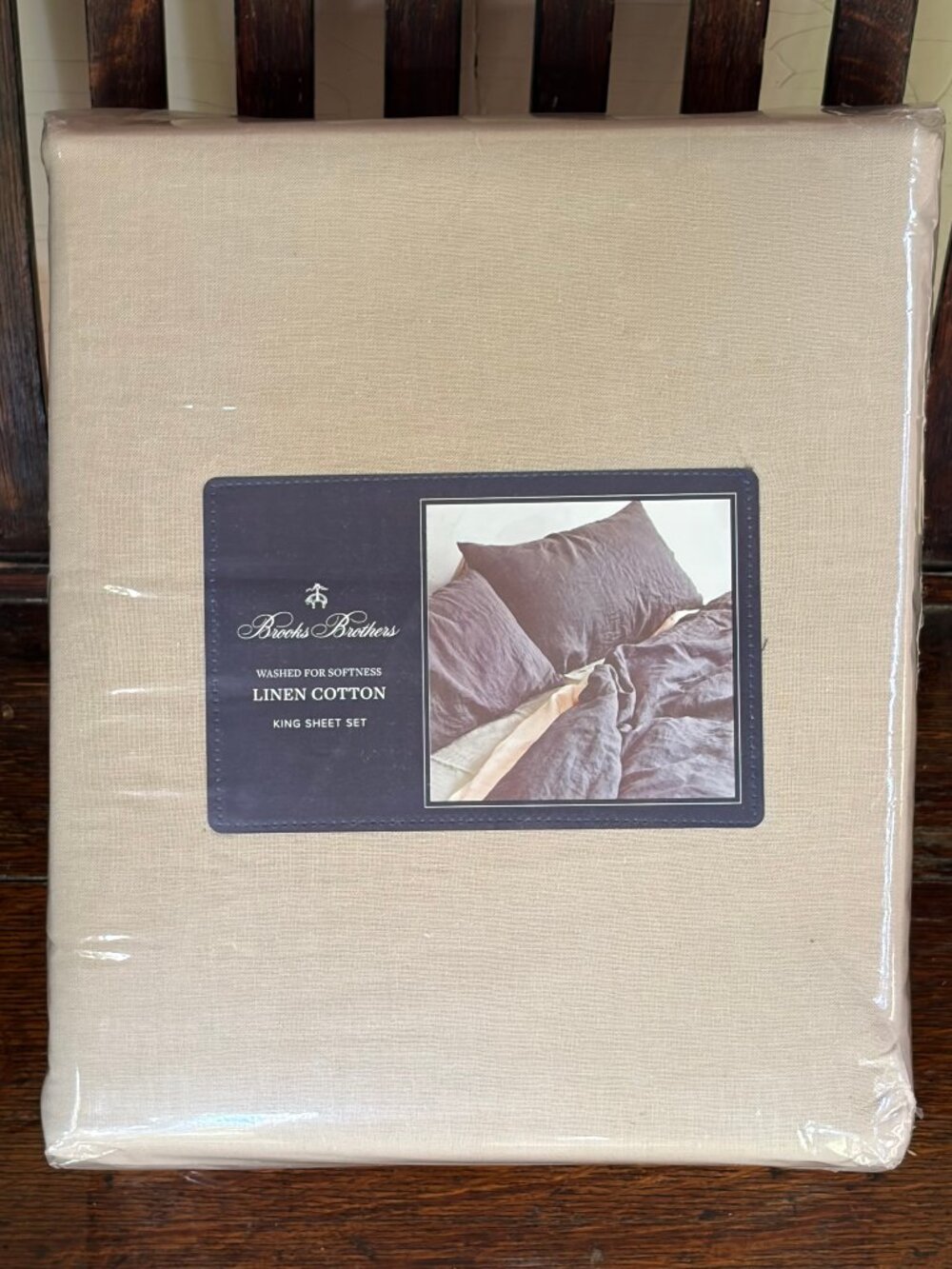NEW Brooks Brothers Linen Cotton Blend Queen Size Sheet Set Washed for Softness